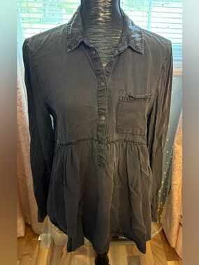 Zara Navy Long Sleeve Buttoned Peplum Tunic Top